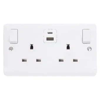 Scolmore Click Mode CMA786 2 Gang switch socket Type A & C USB 4.2A White