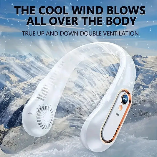 Portable Bladeless Hanging Neck Fan with LED Display - USB Rechargeable