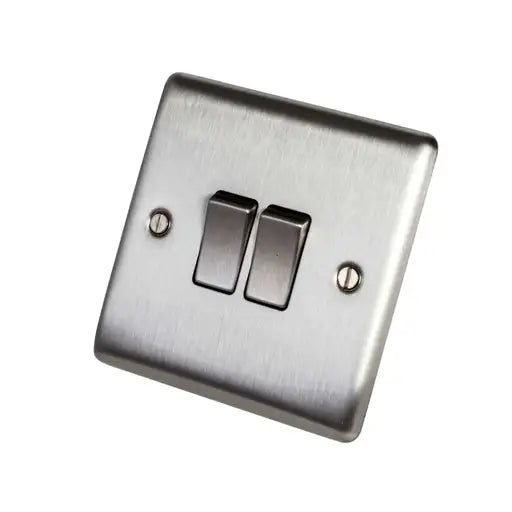 BG NBS42 10A 2 Gang 2 Way Light Switch Brushed Steel