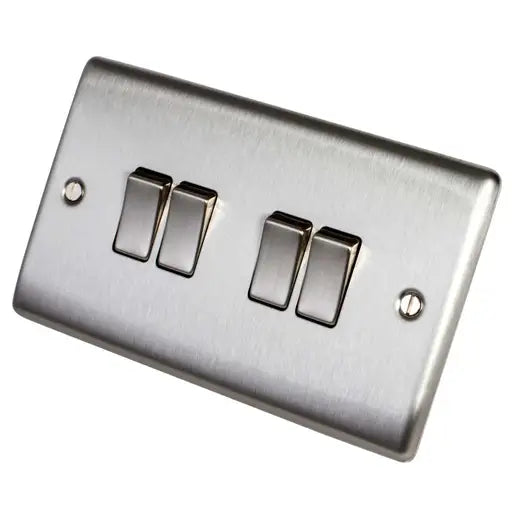 BG NBS44 10A 4 Gang 2 Way Light Switch Brushed Steel