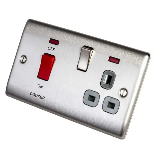 BG NBS70G 45A DP Cooker Control Unit Grey Insert Brushed Steel