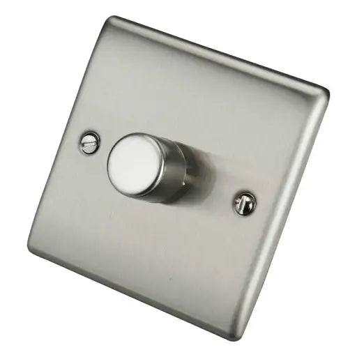 BG NBS81 200W 1 Gang 2 Way Intelligent Dimmer Switch Brushed Steel