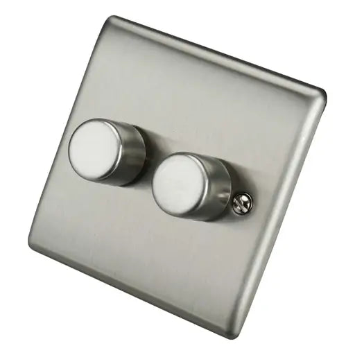 BG NBS82 200W 2 Gang 2 Way Intelligent Dimmer Switch Brushed Steel
