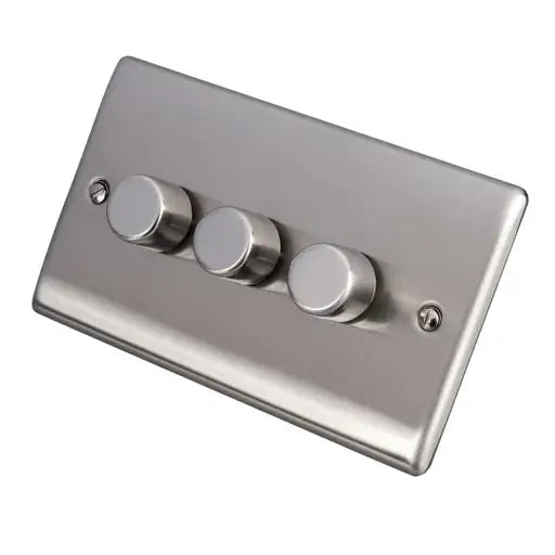 BG NBS83 200W 3 Gang 2 Way Intelligent Dimmer Switch Brushed Steel