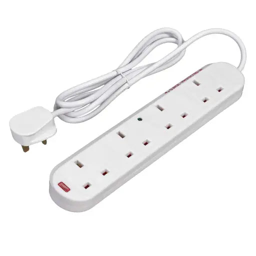 13A 2m 4 Gang Surge Protected Extension Lead with Neon White